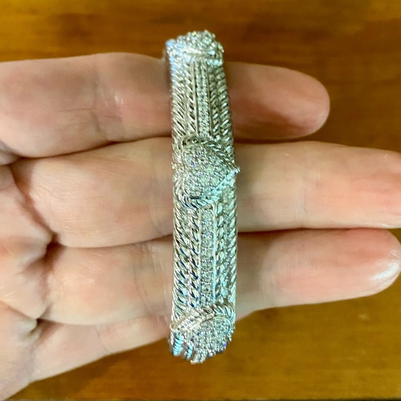 Judith Ripka Sterling Silver Heart Pavé Diamoniques Cuff Bracelet size 7” - Picture 3 of 12